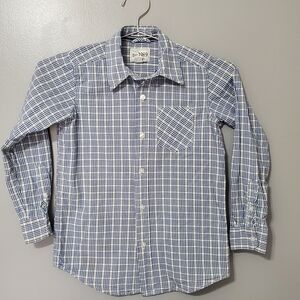 5/$25 Place White Blue Yellow Plaid Button Down Cotton Shirt Boys Size M (7-8)